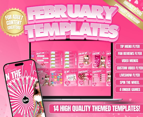 14 OnlyFans February Themed Templates, Valentine's Day Templates, Tip Menu, Video Menus, Valentine's Day Games, Spin The Wheel & More!