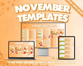 12 OnlyFans November Themed Templates, OnlyFans Tip Menu, OnlyFans Video Menus, Customer Reviews, 4 Unique Games & More!