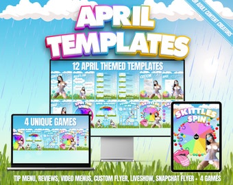 12 OnlyFans April Spring Templates, Video Menus, Liveshow Template, Spin the Wheel, Skittles Spin, April Showers Contest, Board Game & More!