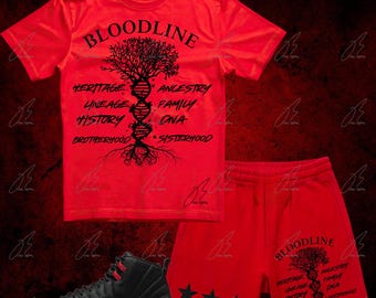Shorts Set To Match Jordan 12 BLOODLINE/Red, DNA Graphic Tee,Best Gift,Birthday,Sneaker Match,AJ12s,Adults Set,Mens Shorts,Bloodline 12s