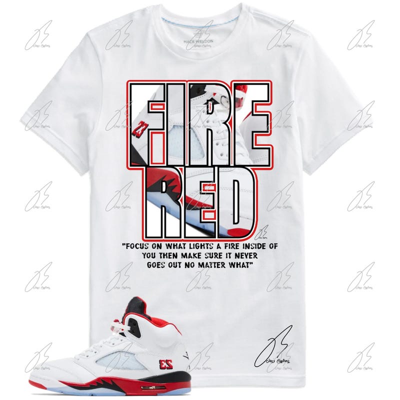 2P(2) T-Shirt Match Jordan 5 Fire Red Black Tongue main image 0