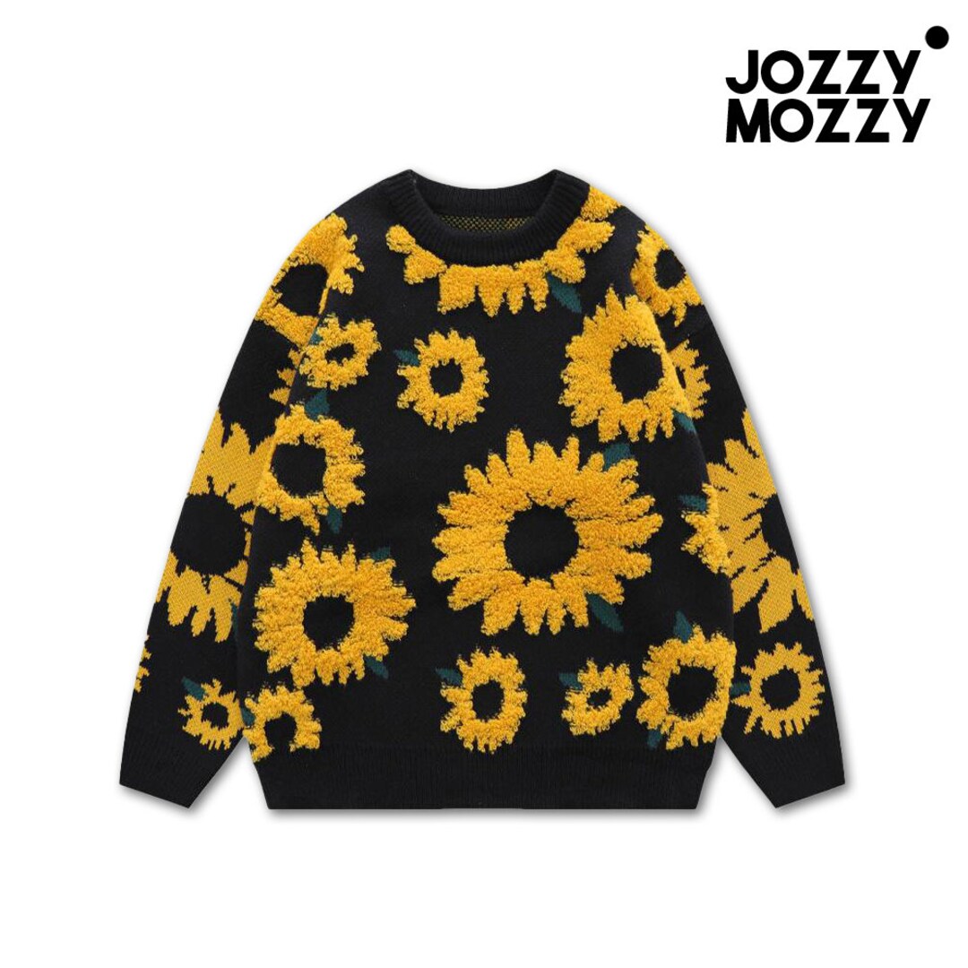Sunflower Pattern Embroidery Sweater Cozy Oversized Fall Knitwear Etsy