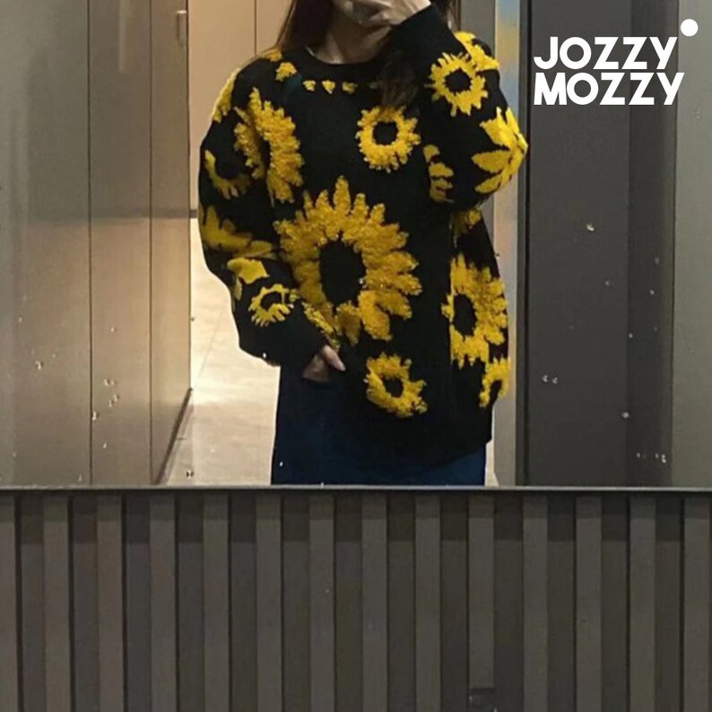 Sunflower Pattern Embroidery Sweater Cozy Oversized Fall Knitwear - Etsy
