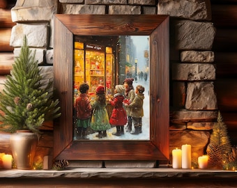 Christmas Art Print: Vintage Cozy Winter Scene (Digital Download)