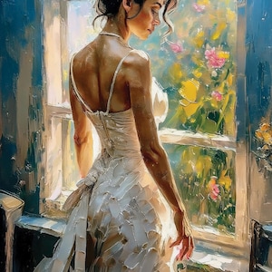 Vintage Woman Portrait Art Print: Romantic Oil Painting Style (Digital Download