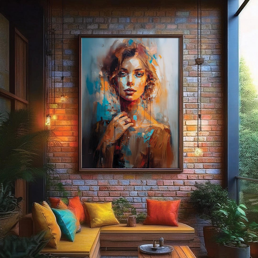 Modern Woman Portrait Wall Art Printable, Colorful Female Painting ...