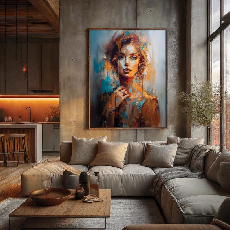 Modern Woman Portrait Wall Art Printable, Colorful Female Painting ...