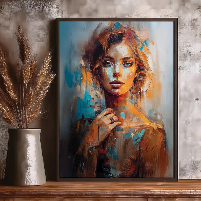 Modern Woman Portrait Wall Art Printable, Colorful Female Painting ...