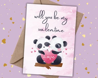 Will You Be My Valentine Printable Card Cute Panda Couple Valentine's Day Greeting Card For Him/Her Valentine's Day Gift Digital Print