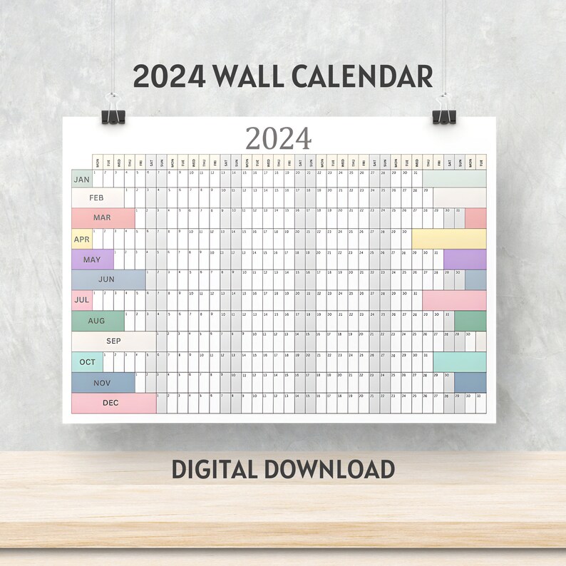 2024 Wall Calendar Printable Calendar Planner Colorful Themed Yearly ...