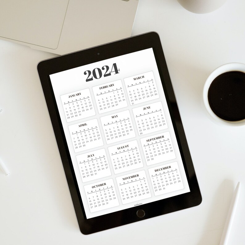 Printable 2024 Monthly Calendar Planner Sticker, 2024 Yearly Month