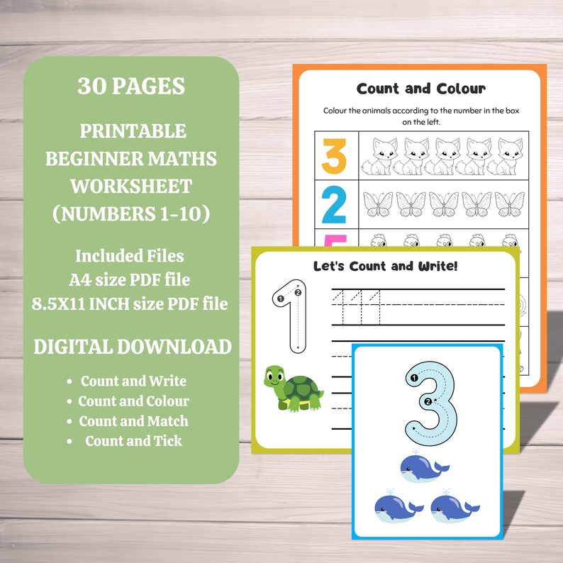 Preschool Numbers Worksheet Number Tracing 1-10 Animals Activity Book ...