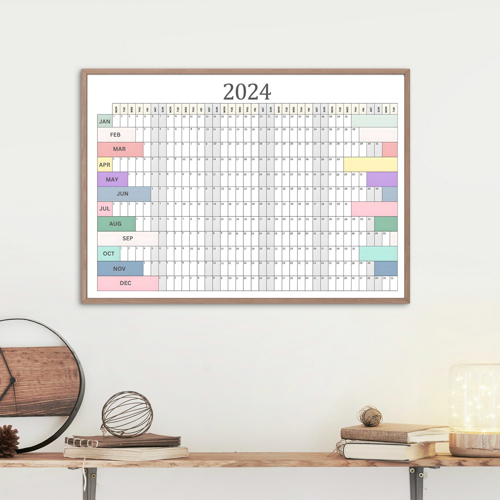2024 Wall Calendar Printable Calendar Planner Colorful Themed Yearly ...