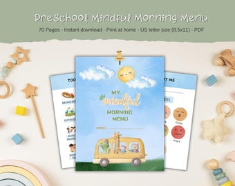 Menú de la mañana para preescolar Hojas de trabajo para preescolar en casa imprimibles Menú para preescolar Recursos para preescolar en casa Alfabeto imprimible para preescolar