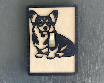 Corgi Switch Plate Cover - Magnetic Wooden Light Switch Cover, Dog Lover Decor, Corgi Gift, Pet Wall Art, Cute Animal Home Accent