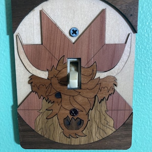 Highland Cow Switch Cover – Flame-Resistant Layered Wood Art