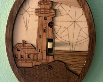 Lighthouse Switch Cover – Flame-Resistant Layered Wood Art