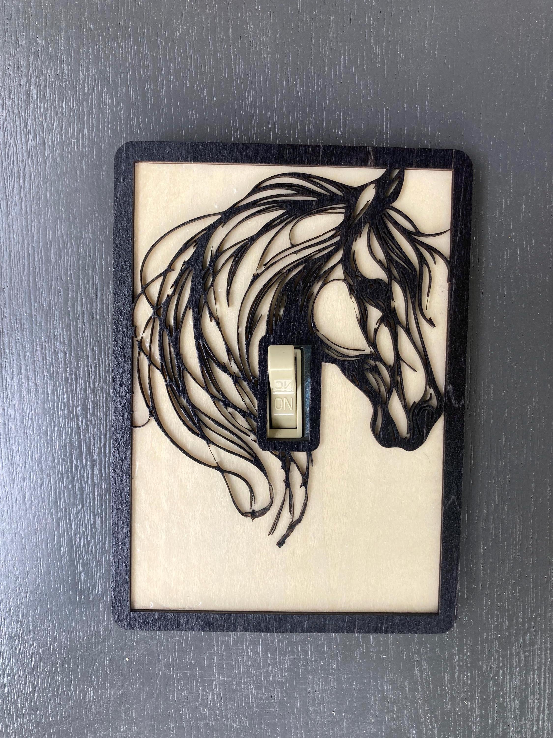 Horse Switch Plate Cover - Magnetic Wooden Light Switch Cover, Horse Lover Gift, Equestrian Wall Decor, Rustic Horse Art