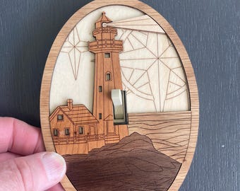 Lighthouse Switch Plate Cover - Magnetic Wooden Light Switch Cover, Coastal Wall Decor, Lake House Decor, Nautical Home Accent, Beach Gift