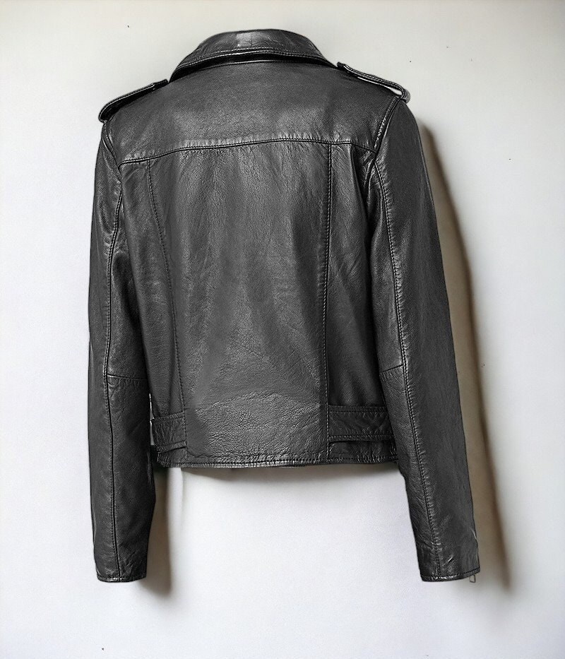 Blouson Moto Femme Cuir Noir Peau De Mouton, Easy Rider, Haut De Gamme