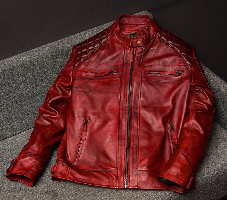 Red Leather Jacket Motorcycle Leather Jacket Vintage Leather Jacket