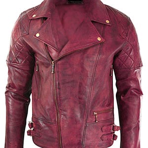 Men&#39;s Handmade Vintage Style Red Quilted Leather Jacket | Men Motorcycle Biker Style Diamond Quilted Red Leather Jacket | Red Party Jacket