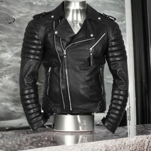 Men's Handmade Quilted Black Motorcycle Leather Jacket | Men Motorcycle Biker Style Diamond Quilted Leather Jacket | Black Party Jacket