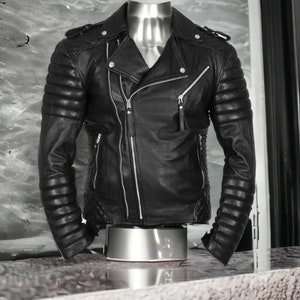 Men&#39;s Handmade Quilted Black Motorcycle Leather Jacket | Men Motorcycle Biker Style Diamond Quilted Leather Jacket | Black Party Jacket