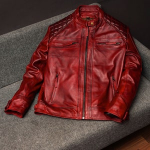 Men's Vintage Burgundy Red Lather Jacket