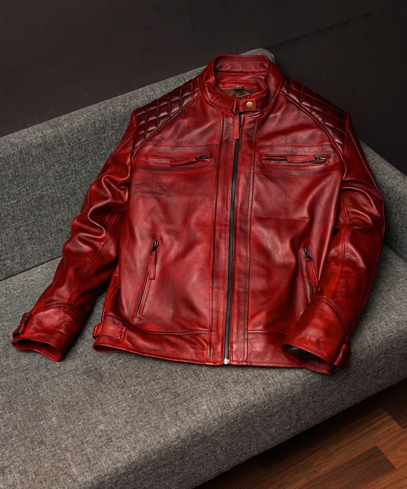 Men's Vintage Burgundy Red Lather Jacket