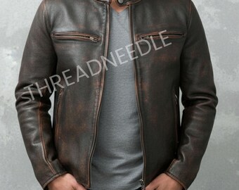 Men’s Handmade Motorcycle Vintage Style Distressed Black Biker Real Leather Jacket | Men Slim Fit Motorcycle Vintage Black Leather Jacket