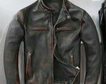 Men’s Handmade Motorcycle Vintage Style Distressed Black Biker Real Leather Jacket | Mens Slim Fit Motorcycle Real Leather Jacket