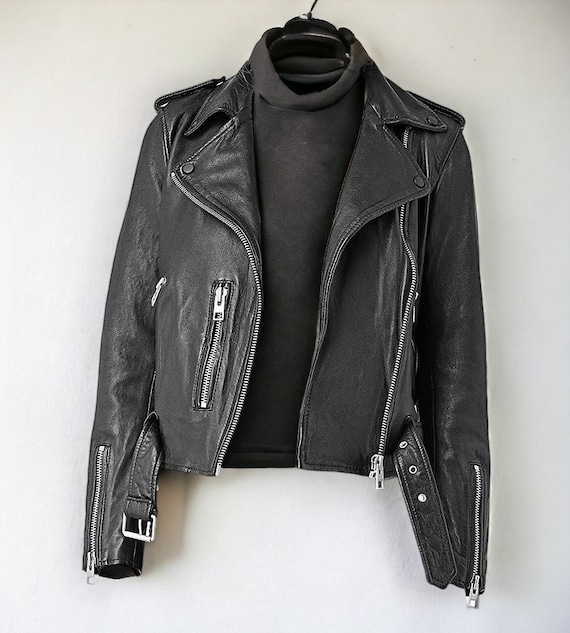 Blouson Moto Femme Cuir Noir Peau De Mouton, Easy Rider, Haut De Gamme