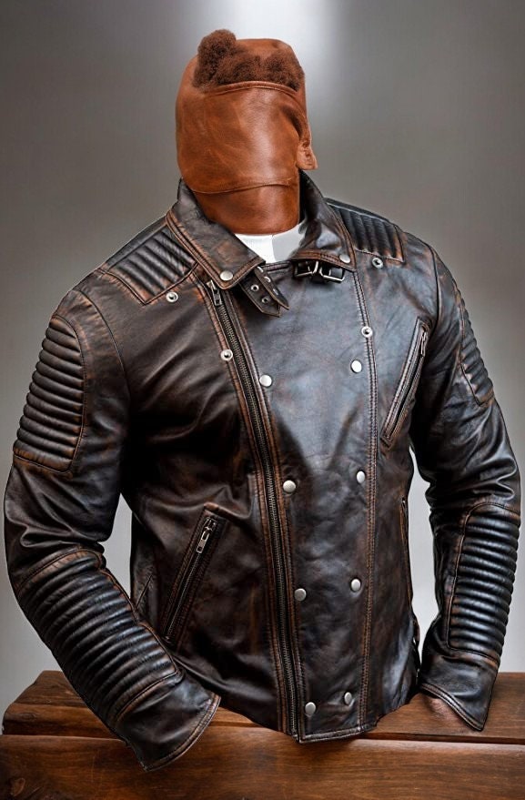 Brown Leather Jacket Men Men Slim Fit Vintage Distressed Brown