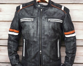 Men's Handmade Vintage Style Distressed Black Leather Jacket Men