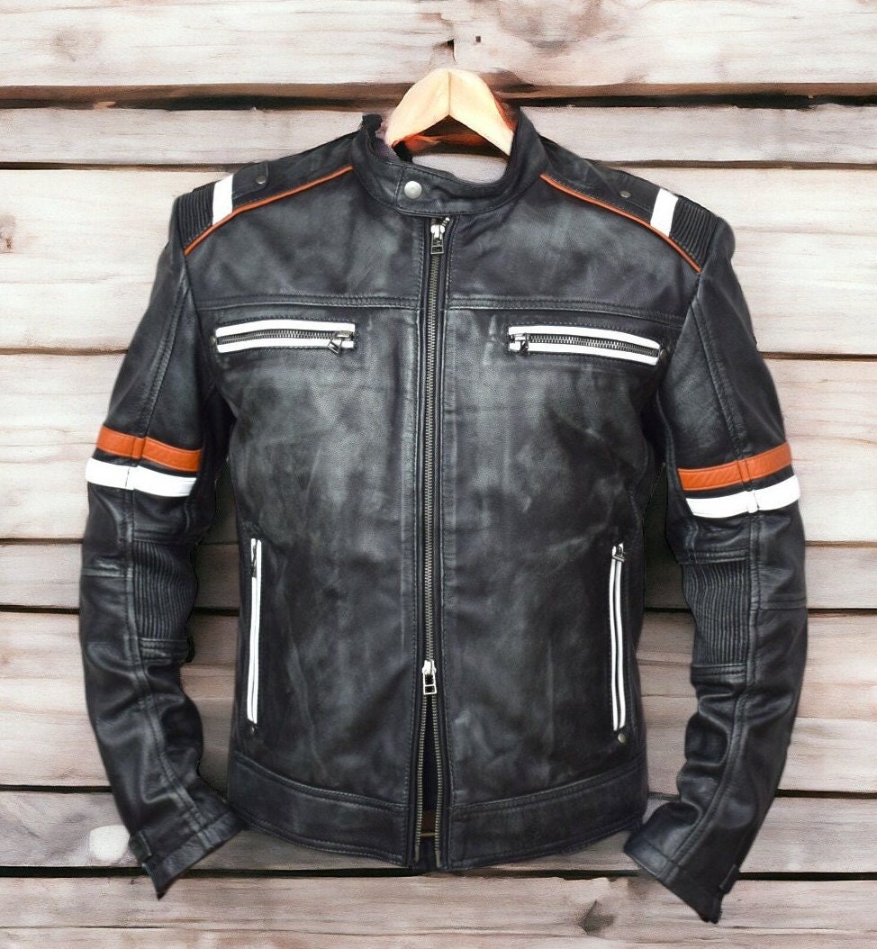 Men s Handmade Vintage Style Distressed Black Leather Jacket Men Motorcycle Biker Retro Cafe Racer Black Leather Jacket Etsy