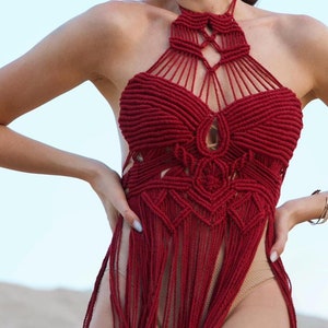 Burning man outfit, Beach bohemian dress, Rave goddess outfit, Coachella festival, Boho macrame dress, Vacation beachwear, Hippie sundress.