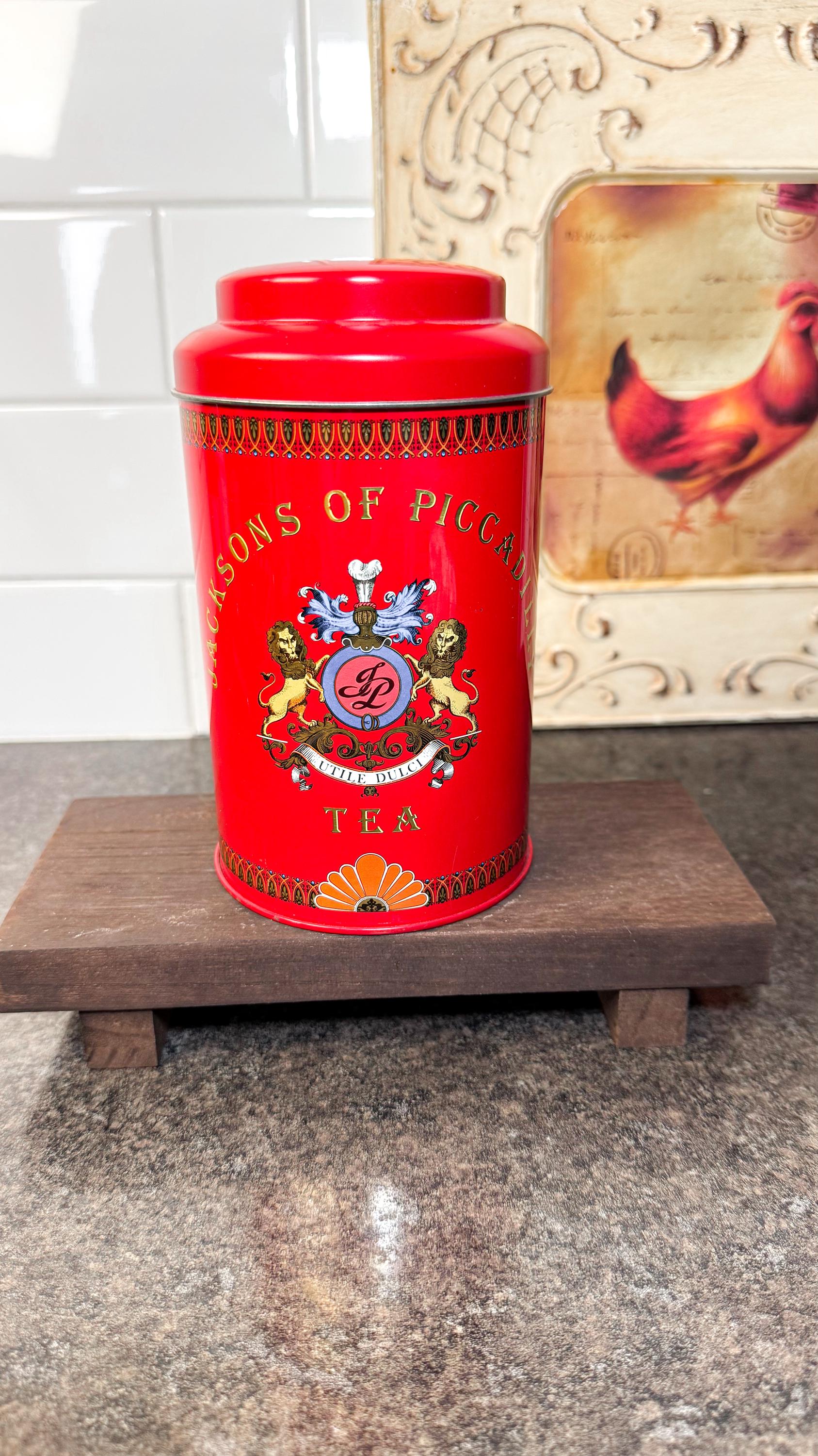Vintage Tea Caddy Jacksons of Piccadilly Retro Tin Red