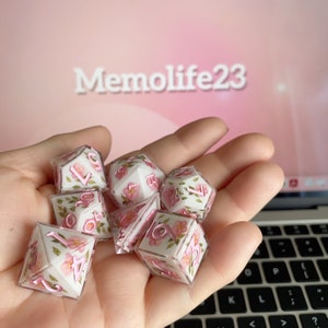 Memolife23 Dice Set for DnD, RPGs & Board Games- Pink Rose with box