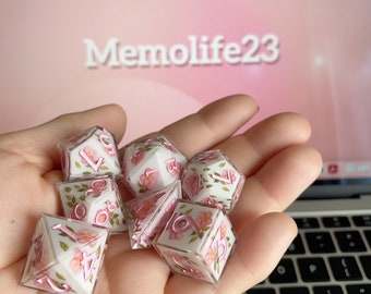Memolife23 Dice Set for DnD, RPGs & Board Games- Pink Rose with box