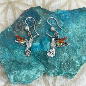 Handmade S950 Silver Earrings Colibri Color