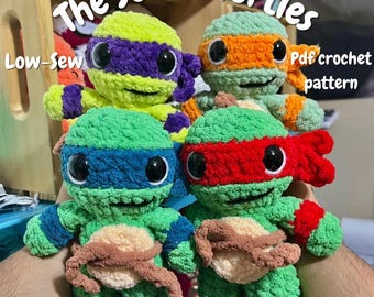 Le tartarughe delle fogne/Cucitura a basso costo/Ispirato ai cartoni animati degli anni '90/Tartaruga all'uncinetto Amigurumi/PDF facile per principianti/Ninja/