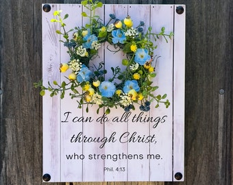 Christian Wall Art, Farmhouse Mini-Wreath Wooden Plaque, Rustic Housewarming Gift, Mother's Day Gift, Encouraging Gift for Her