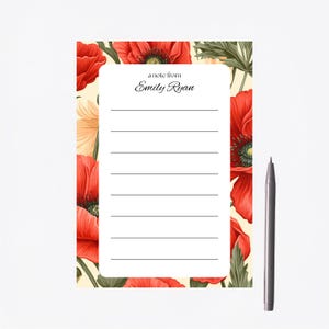 Elegante blocco note personalizzato con papaveri rossi e decorazioni floreali / Regali di cancelleria personalizzati / Cancelleria floreale / Regali per donne / Regali di Natale / Fatto a mano