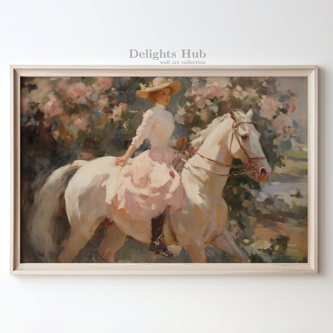 Antique Portrait of a Woman Riding Horse Vintage Print for Bedroom Wall ...