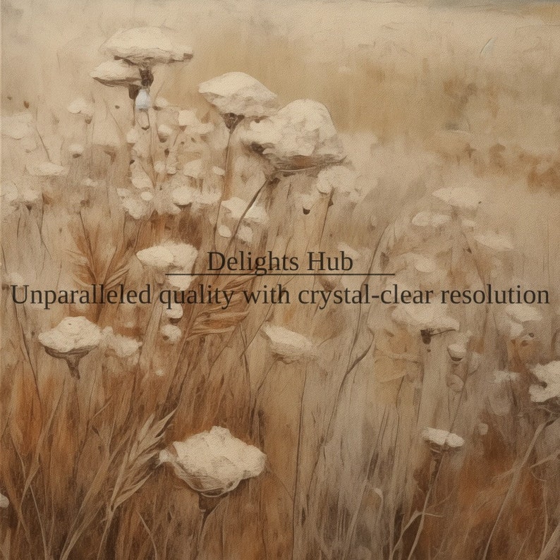 Tranquil Wheatfield and Wildflowers Landscape, Vintage Style Oil ...