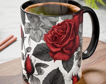 Coffee Cup Decor Elegant Floral Red Rose Coffee Accent Mug Gift Beautiful Rose Mug for Tea Lovers Gift for Her Home Decor Mother's Day Gift