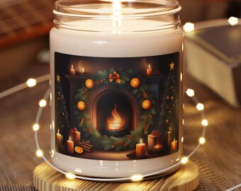Gemütliche Weihnachtskaminkerze mit Feiertags-Zitrus- und Gewürzart 233 ml Sojakerze Winter Wohndekor Geschenk Weihnachtswärme Fünf Düfte