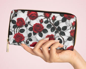 Red Rose Wallet for Women Floral Zipper Wallet Rose Lover Gift for Her Wallet Gift Women Gift Ideas Red Roses