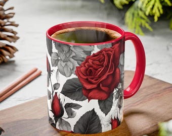 Rote Kaffeetasse Geschenk Rosen-Kaffeetassen Rot Küchendekor Toile Design Rosen-Liebhaber-Geschenk Roter Akzent-Becher 15 Unzen Bechern 11 Unzen Weihnachtsgeschenk-Ideen